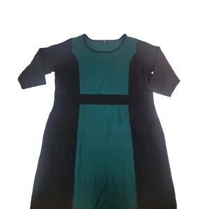 AGB Woman 1X Green/Black 3/4 Sleeve Knee Length Dress
